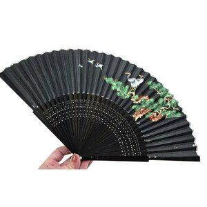 Handcrafted Oriental Folding Fan With Crane & Pine Tree Design je188